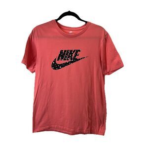 The Nike Tee Pink Black Spellout Logo Swoosh Stars Check Top Shirt Womens Size M
